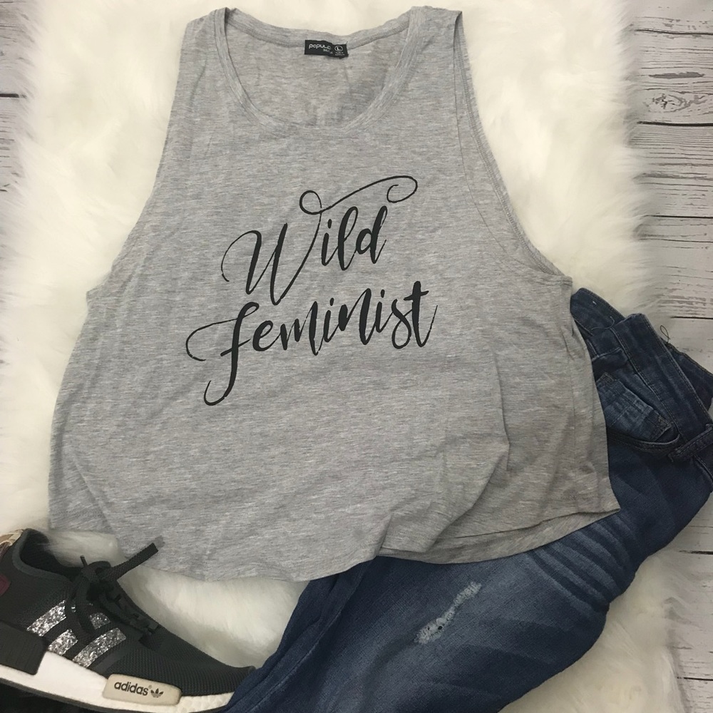 NWT Wild Feminist Grey Loose Graphic Tank - Picture 5 of 6